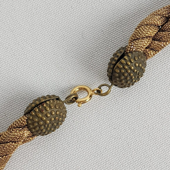 Vintage Bronze Medallion Twisted Gold Cord Statement Necklace - Picture 5 of 6